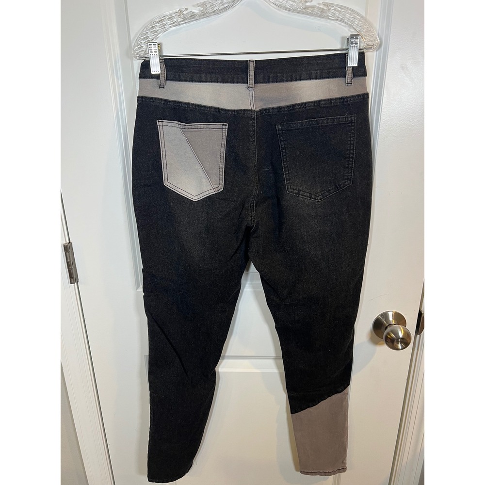 Jeans Womens Colorblock Patchwork High Rise Skinny Denim Pants Black Grey Size L - Picture 3 of 7